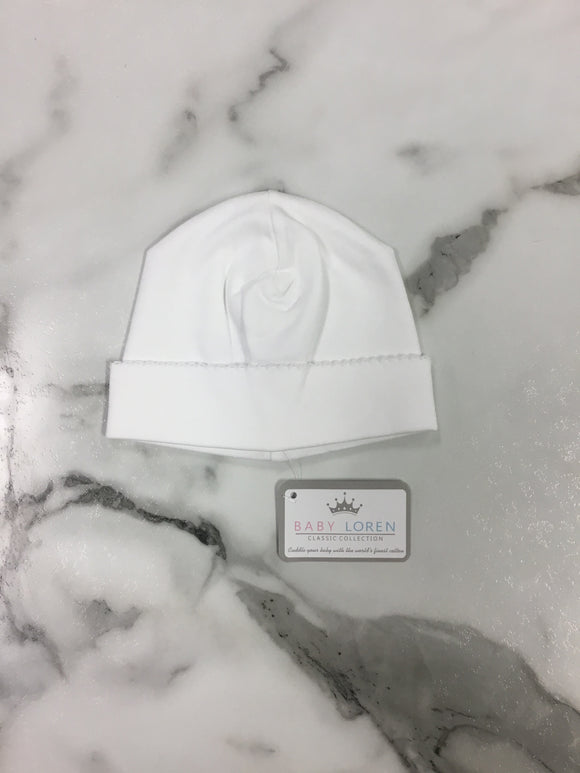 Baby Loren-White Pima Cotton Beanie with White Trim