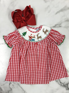 Three Sisters Christmas Time Smocked Bishop Dress