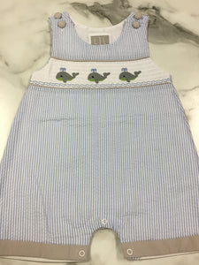 Lil Cactus-Light Blue Whale Smocked Shortall