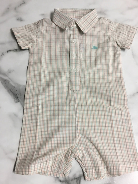 SouthBound-Dress Shirt Romper-Green/Fog/Silver/Peach