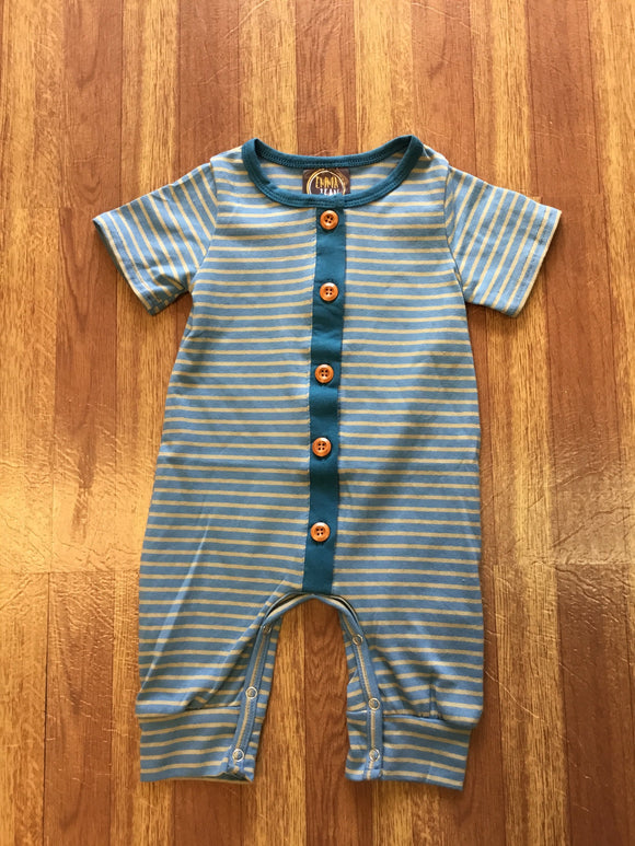 Emma Jean-Boys-Carter Romper-Teal/Grey Stripe