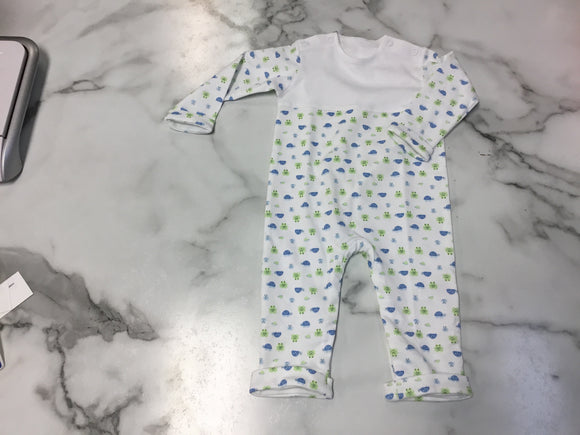 Squiggles-Long Sleeve Boys Romper with Yoke- turtle and frog print
