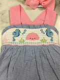 Lil Cactus Blue and Pink Ocean Smocked Sundress