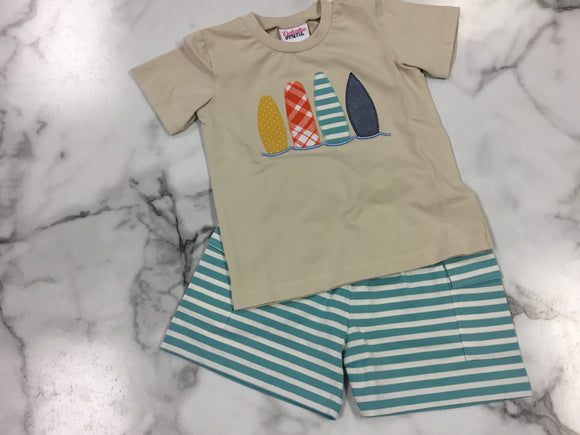 Natalie Grant Boy appliqué surf short set