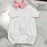 Baby Loren-White Pima Gown with Pink Dots and Pink Trim