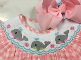Lil Cactus Pink Gingham Whale Smocked Romper