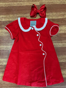 Honesty-Scallop Wave Red Cord Dress