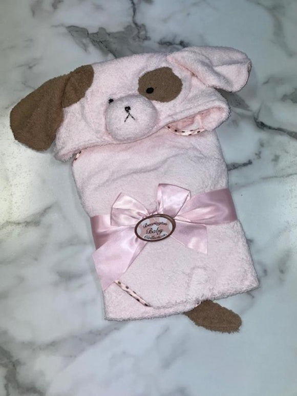 Bearington-Wiggles Pink Puppy Hooded Towel